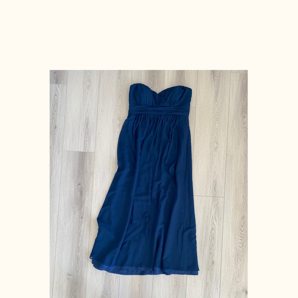 Jenny Yoo Collection Dress Bridesmaid Navy Blue Strapless Maxi Long size 14